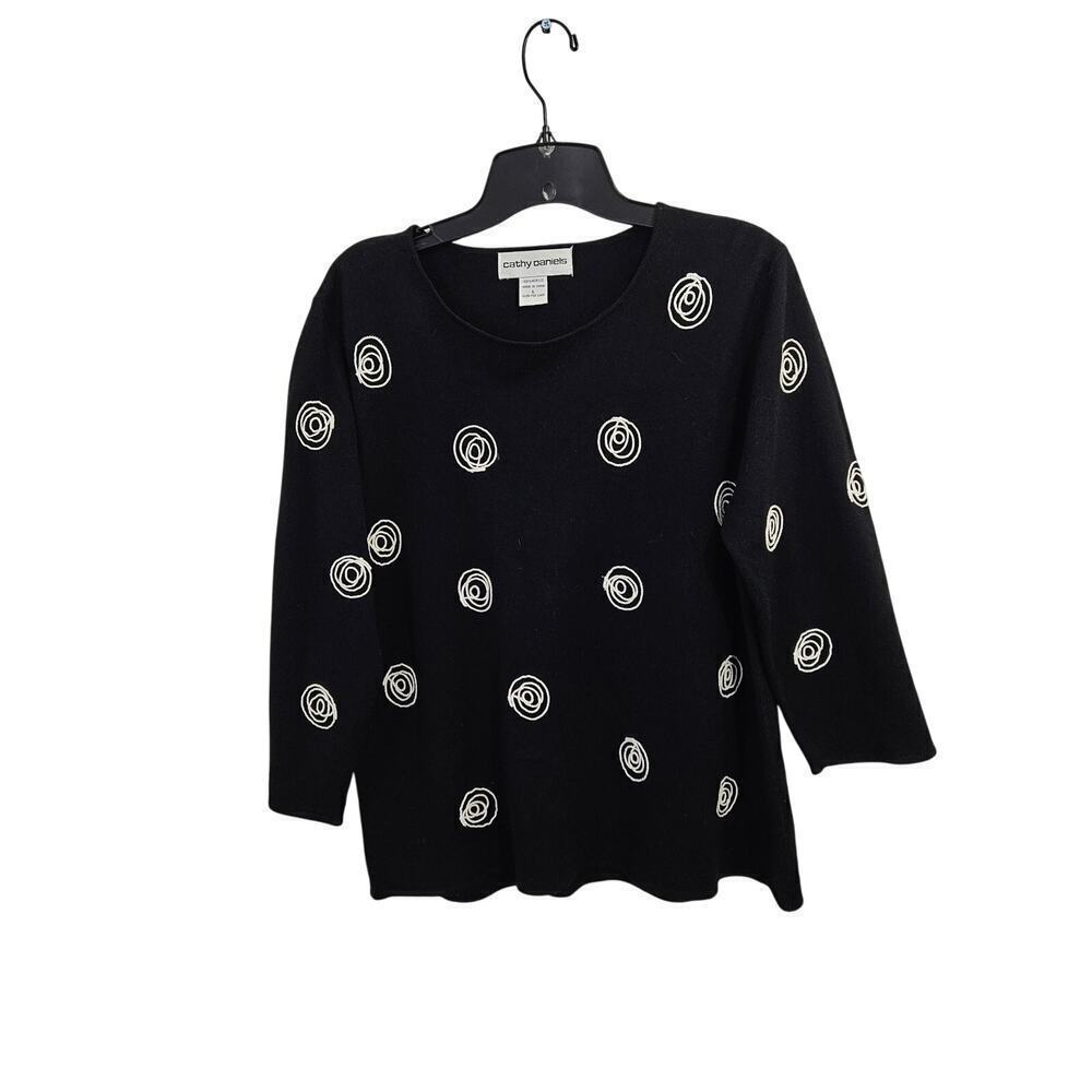Geometric Swirl Embroidery Black Sweater 3/4 sleeves Size Large - Picture 1 of 4